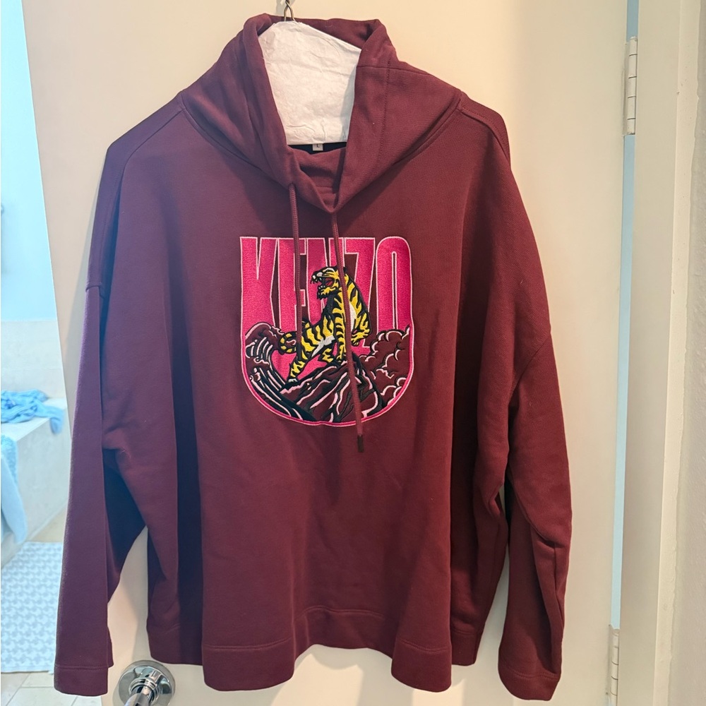 Kenzo Maroon Hoodie with Tiger Graphic